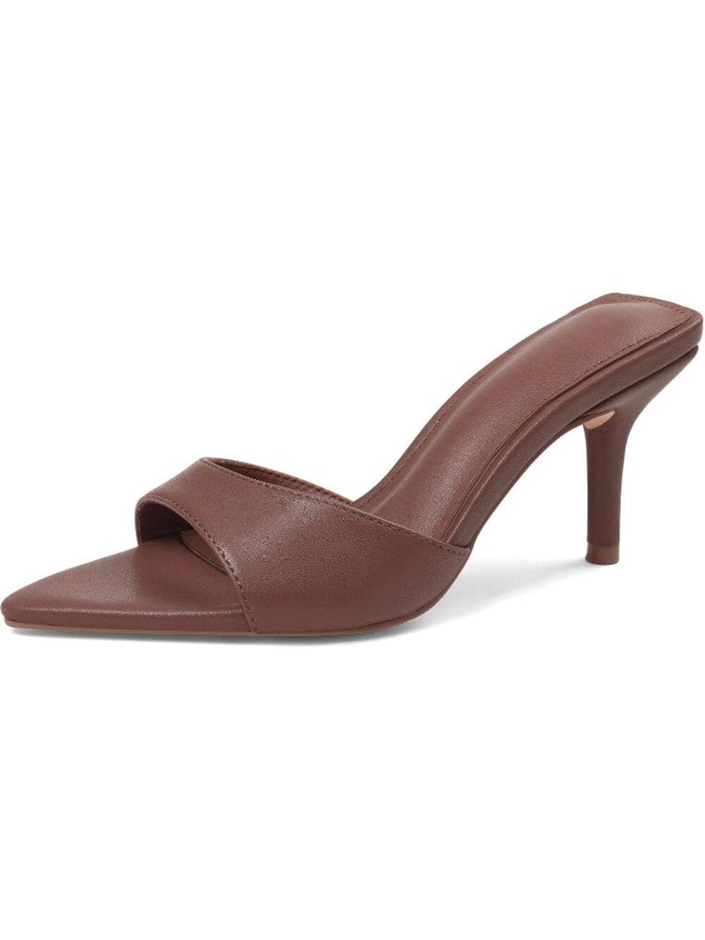 Women's Pu-Brown Mules Kitten Heels Pointed Open Peep Toe High Heels Backless